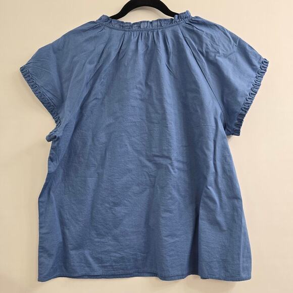 Talbots Women’s Petite L Blue Cotton Blend Embroidered Keyhole Blouse Top Boho - Picture 4 of 8